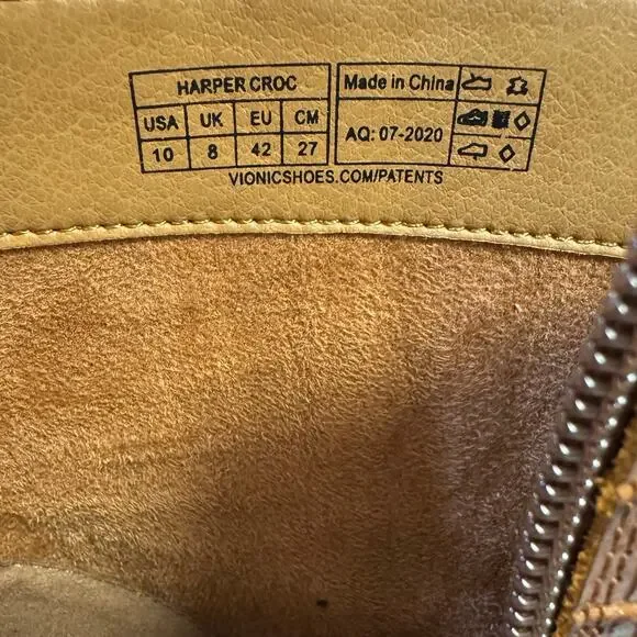 Vionic Harper Brown Croc Embossed Leather Ankle Boots Size 10 - Picture 6 of 6